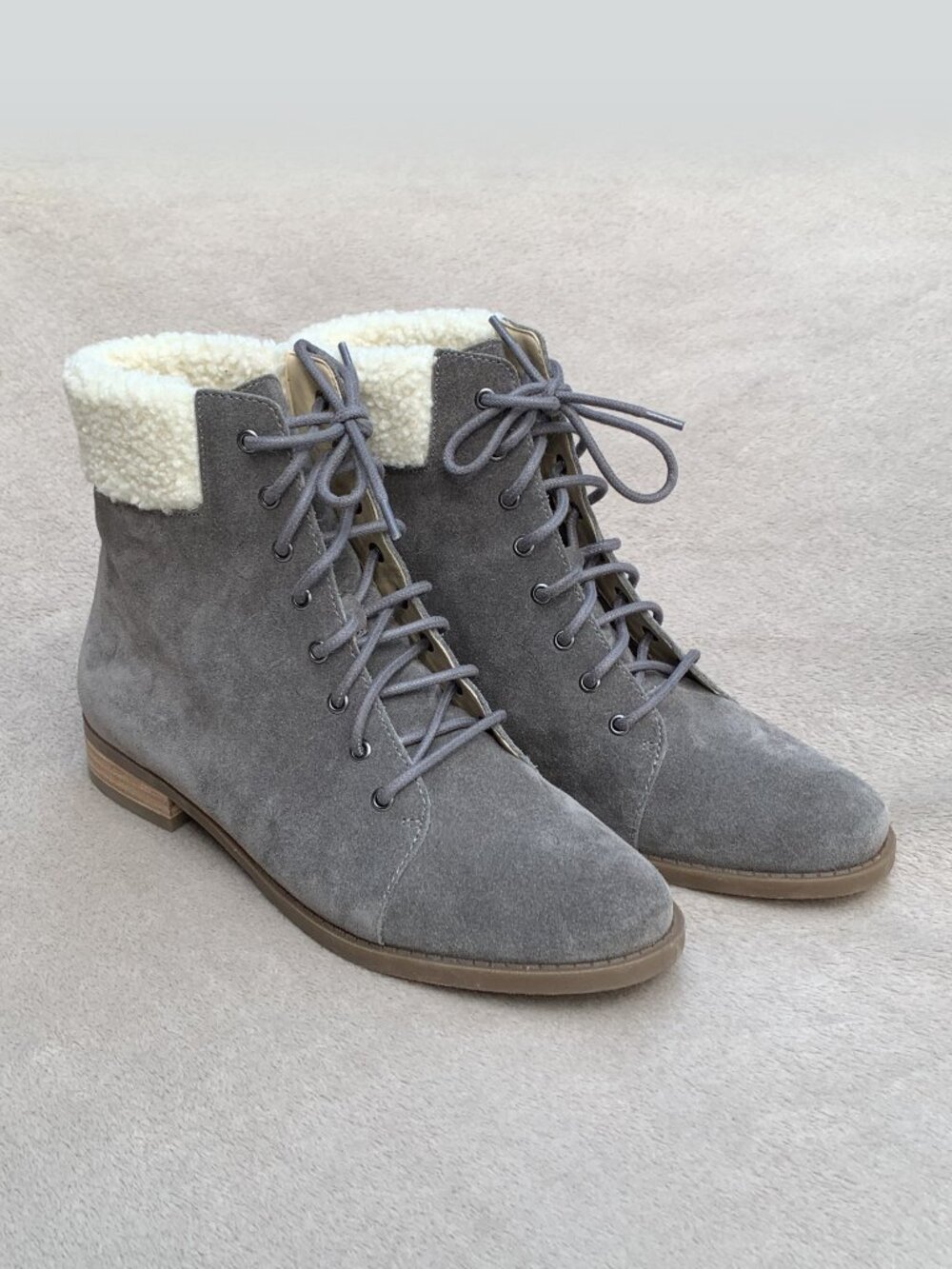 Sole Society Nadima Hiker Shearling Lace-Up Ankle Boots Sz8